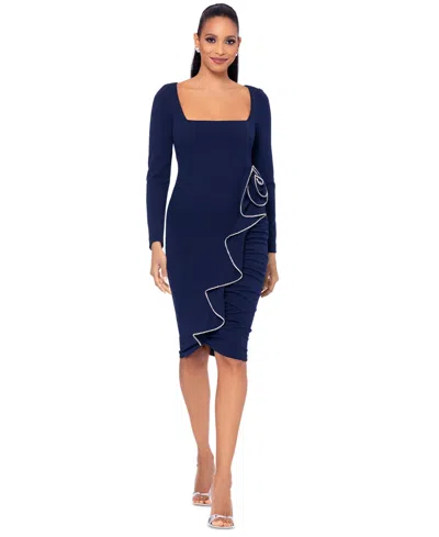 Betsy & Adam Women's Embellished Ruffled Sheath Dress In Navy,crystal