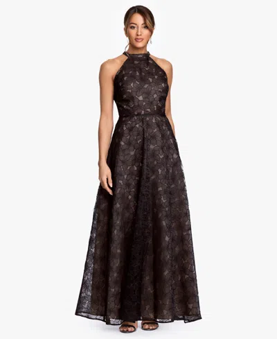 Betsy & Adam Women's Embroidered A-line Gown In Black