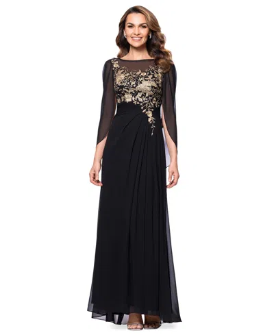Betsy & Adam Women's Embroidered Cape-sleeve Gown In Black,gold
