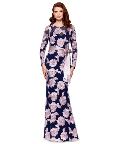 Betsy & Adam Women's Embroidered Mesh Gown