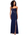 Betsy & Adam Women's Embroidered Strapless Gown In Navy