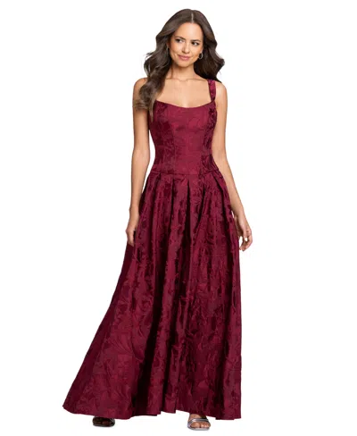 Betsy & Adam Women's Floral A-line Gown In Burgundy