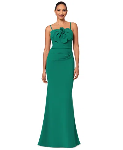 Betsy & Adam Women's Floral-detail Ruched Gown In Green