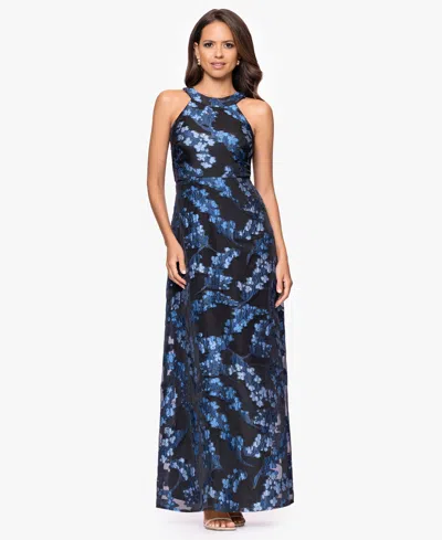 Betsy & Adam Women's Floral Print Halter Dress In Blue