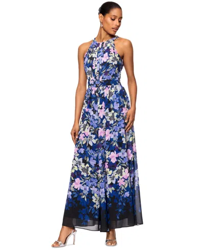 Betsy & Adam Women's Floral-print Jumpsuit In Black,blue