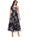 Betsy & Adam Print Embroidered Sleeveless Gown