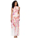 Betsy & Adam Women's Floral Print Ruffled Sleeveless Gown In Pink Multi