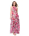 Betsy & Adam Women's Floral Print Ruffled Sleeveless Gown In Pink,multi