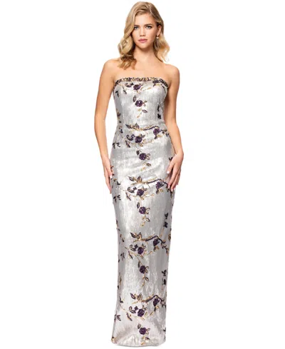Betsy & Adam Women's Floral Sequined Strapless Gown In Silve Multi