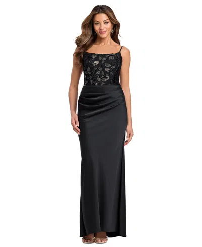 Betsy & Adam Women's Floral Square Neck Gown In Black,gold