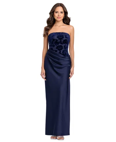 Betsy & Adam Women's Floral Strapless Gown In Navy