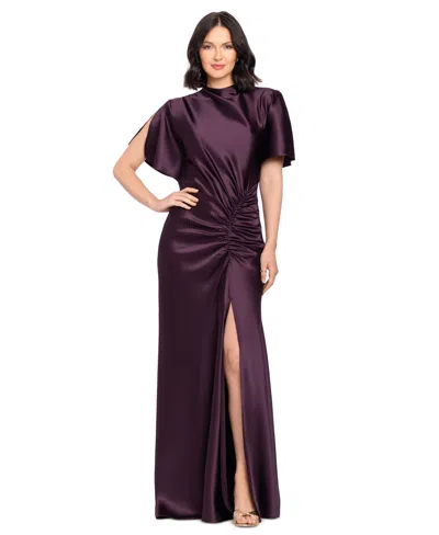 Betsy & Adam Women's Flutter-sleeve Gown In Plum
