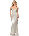 Betsy & Adam Women's Glitter Knit Off-the-shoulder Gown In Champagne
