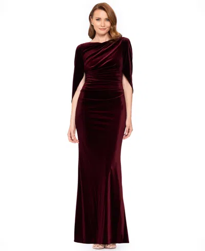 Betsy & Adam Women's Glitter Long Cowl Neck Dress In Red