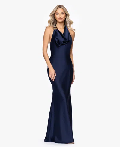 Betsy & Adam Women's Halter Neck Gown In Blue