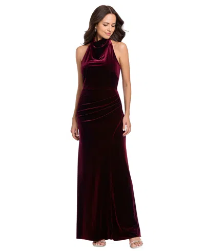 Betsy & Adam Women's Halter Neck Gown In Burgundy