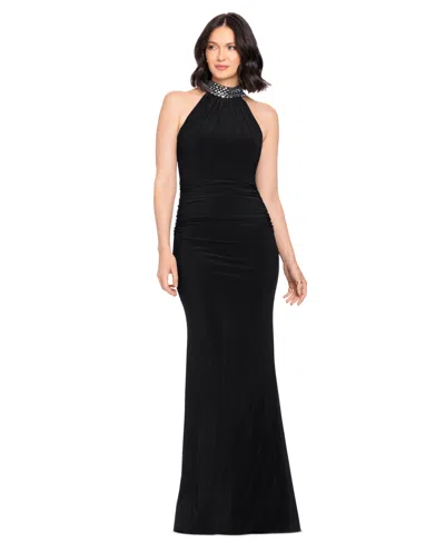 Betsy & Adam Women's Halter Neck Stud Jersey Dress In Black,silver
