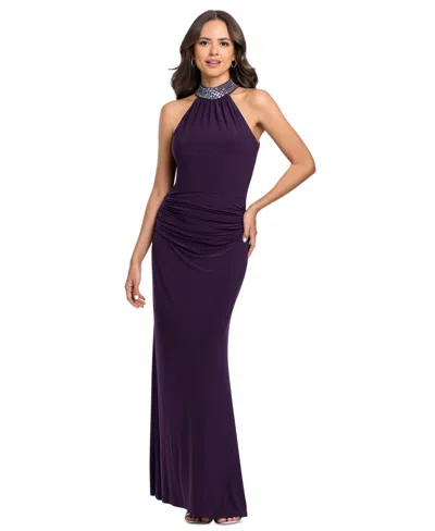 Betsy & Adam Women's Halter Neck Stud Jersey Dress In Plum,silver