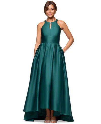 Betsy & Adam Women's Keyhole High-low Gown In Emerald