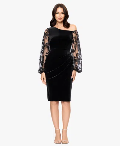 Betsy & Adam Women's Lace-sleeved Velvet Dress In Black