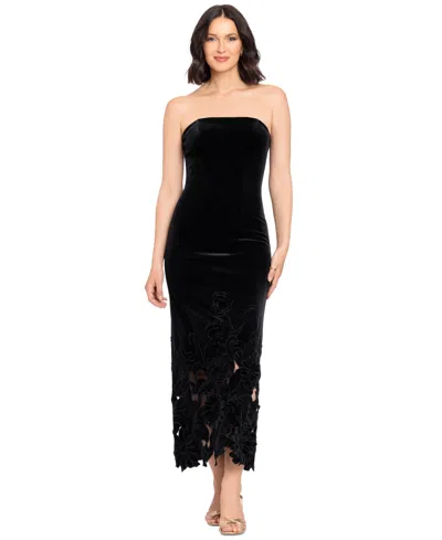 Betsy & Adam Women's Laser-cut Strapless Velvet Sheath Dress In Black