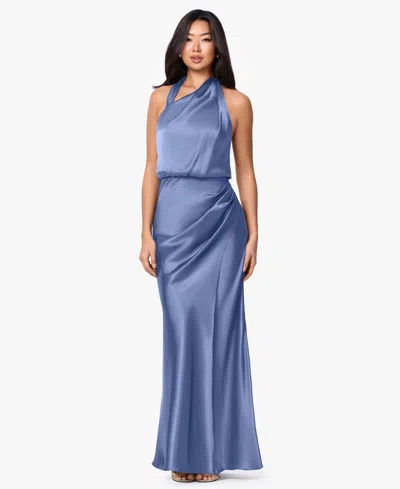 Betsy & Adam Women's Long Charm Halter Neck Dress In Blue