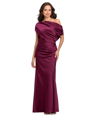 Betsy & Adam Women's Long Double Satin One-shoulder Column Gown In Burgundy