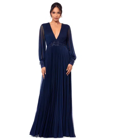BETSY & ADAM WOMEN'S LONG MESH SEQUIN-WAIST DRESS