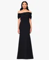 Betsy & Adam Off The Shoulder Scuba Crepe & Organza Sheath Gown In Black