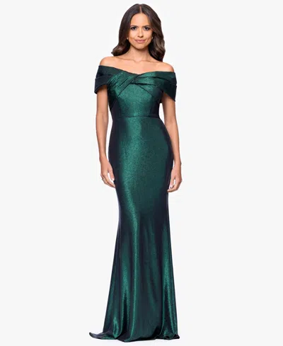 Betsy & Adam Women's Long Off-the-shoulder Gown In Green