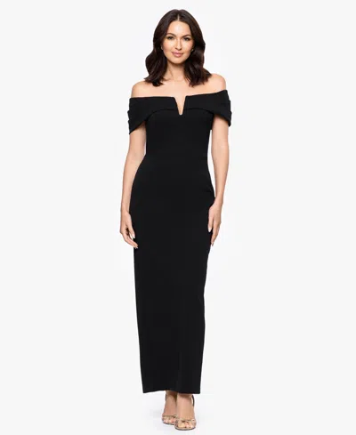 Betsy & Adam Women's Long Scuba Crepe Off-the-shoulder Dress In Black