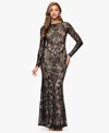 Betsy & Adam Women's Long Sequined Stretch Gown In Black