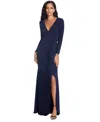 Betsy & Adam Cascade Ruffle Long Sleeve Stretch Jersey Gown In Garnet