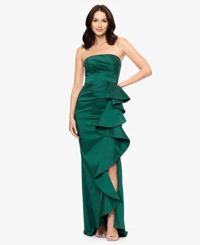 Betsy & Adam Women's Long Stretch Strapless Gown In Green