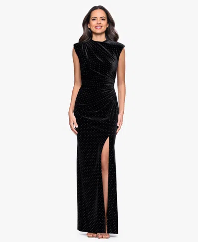 Betsy & Adam Women's Long Studded Velvet Gown In Black