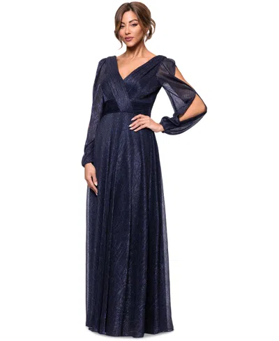 Betsy & Adam Women's Metallic Crinkled Gown In Navy,royal