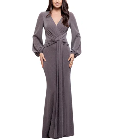 Pre-owned Betsy & Adam Women's Metallic Knotted Gown In Taupe/silver