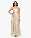 Betsy & Adam One-shoulder Foil Flower Gown In Neutral