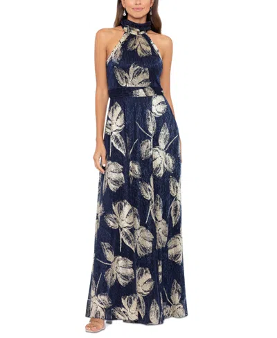 Betsy & Adam Womens Halter Polyester Evening Dress In Navy God