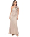 Betsy & Adam Galaxy Flower One-shoulder Gown In White,pink,gold