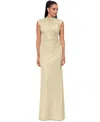 Betsy & Adam Petite Ruched Metallic Crinkle Gown In Gold