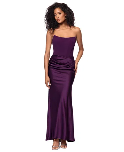 Betsy & Adam Women's Mixed-media Strapless Corset Gown In Plum