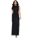 Betsy & Adam Women's Mock-neck Dot-mesh Sleeveless Gown