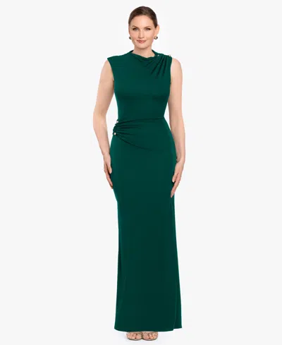 Betsy & Adam Women's Mock Neck Draped Column Gown In Green