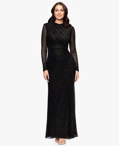 Betsy & Adam Women's Mock Neck Gown In Black