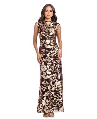 Betsy & Adam Women's Mock Neck Gown Dress In Wine,gold