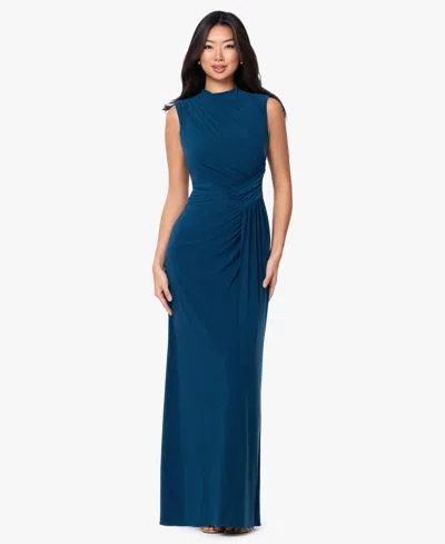 Betsy & Adam Women's Mock Neck Ruched Dress In Blue