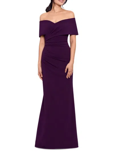 Betsy & Adam Women's Off Shoulder Gown In Mulberry
