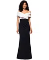 Betsy & Adam Women's Off-the-shoulder Colorblocked Gown In Champagne,black