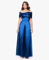 Betsy & Adam "mikayla" Taffeta Off The Shoulder Floor Length Dress In Blue